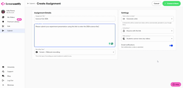 Students can view their own videos.gif
